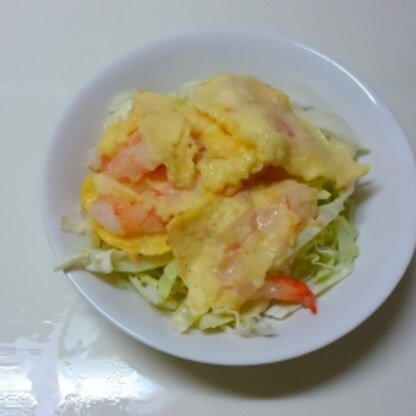 粉チーズを多めで作ってみましたぁ～(*^^*)♪エビがプリっと、とっても美味しかったぁ～(*´-`)♪　ご馳走様でしたぁ～(*^▽^)/★*☆♪